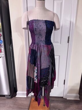Ashley Taylor Patchwork Handkerchief Hem Strapless Boho Midi Dress One Size NWOT